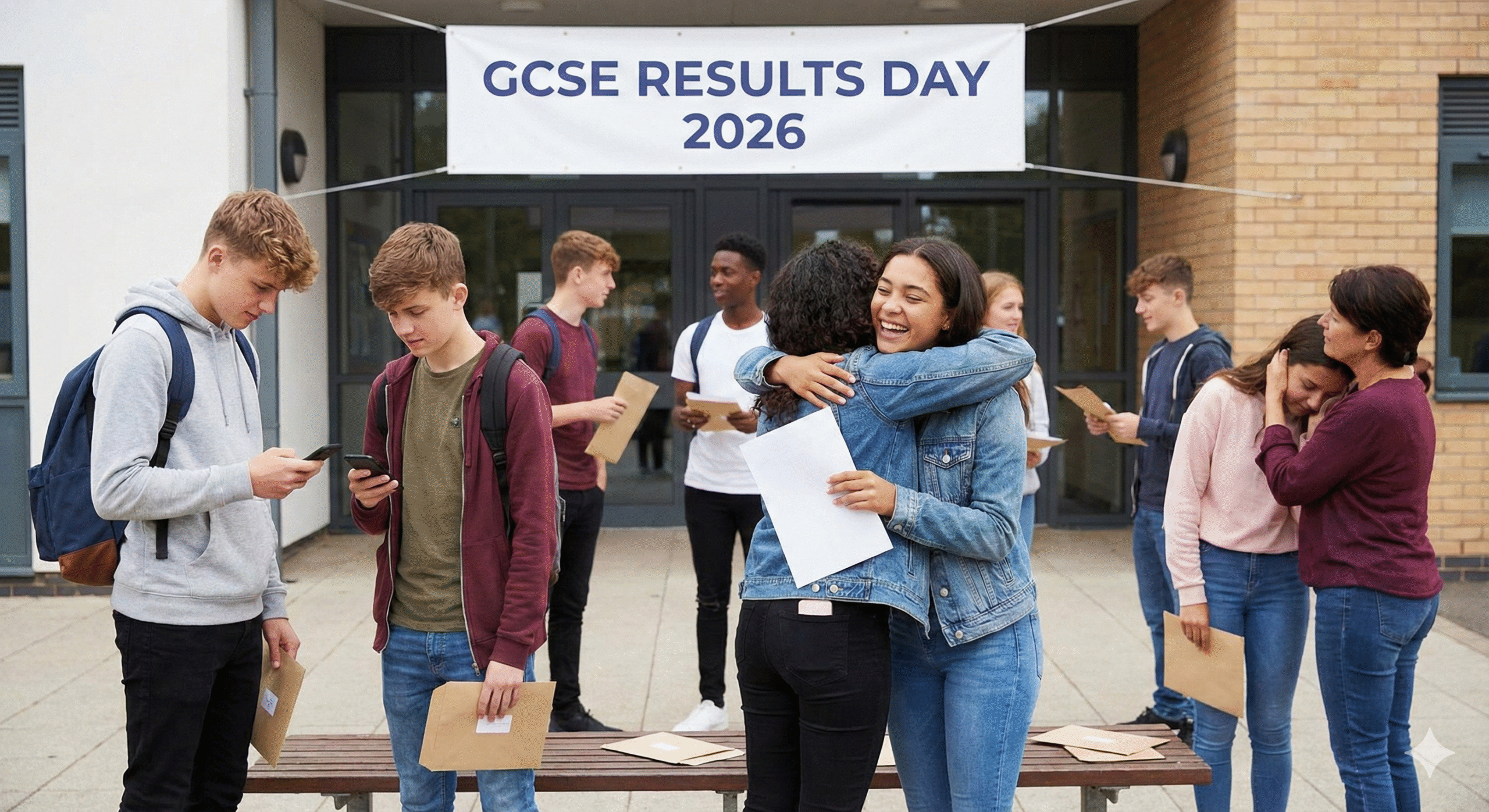Students anxiously checking GCSE results on Results Day